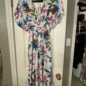 Blue Island Tropical Floral Maxi Dress